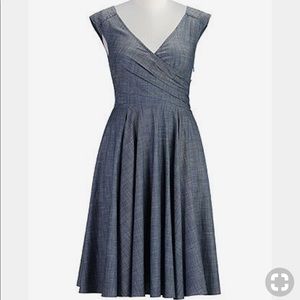 eshakti Layered Faux-wrap Chambray Dress